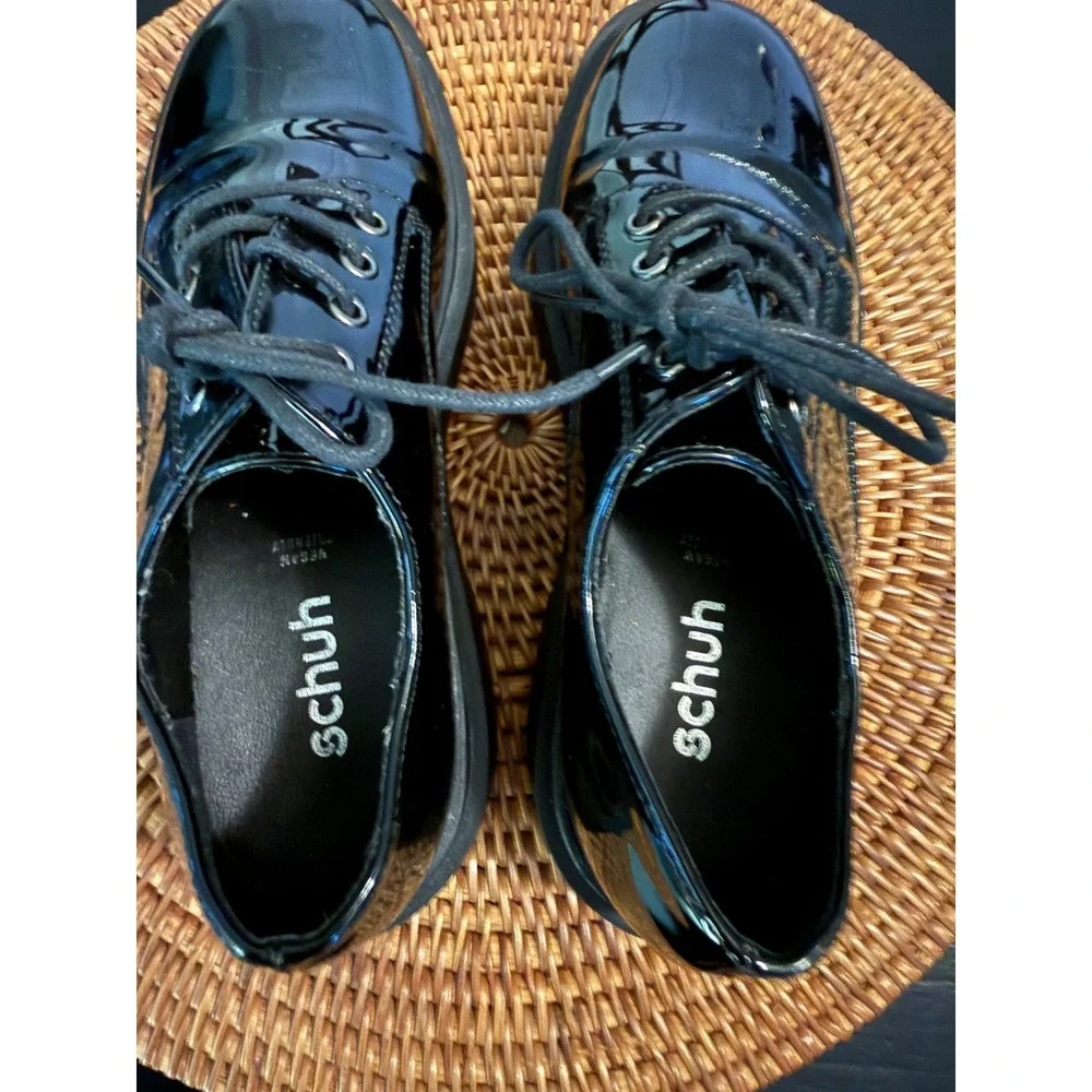 Schuh Mens Black Patent Vegan Leather Chunky Platform Derby Shoes Size 6‎ US